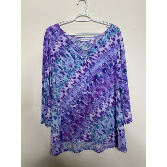 Susan Graver Size XLP Petite Printed Liquid Knit 3/4 Sleeve Tunic w/Keyhole - Picture 1 of 7